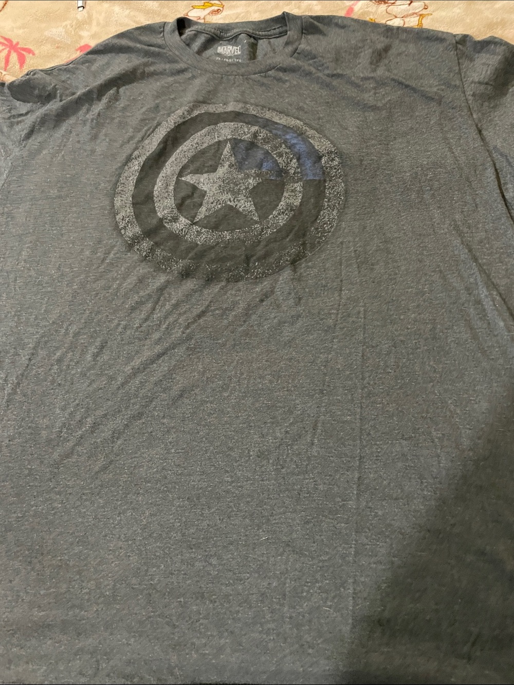 Marvel Black Charcoal Captain America Shield Short Sleeve Tee